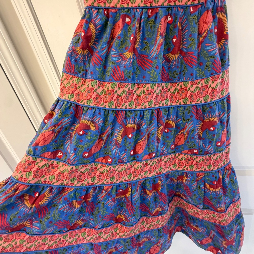 House of Harlow 1960 Blue Parrot Print Tiered Linen Blend Midi Dress Small - Picture 3 of 9